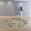 6' Ivory Green And Brown Wool Botanical Leaves Hand Tufted Round Rug