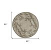 6' Ivory Green And Brown Wool Botanical Leaves Hand Tufted Round Rug
