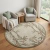 6' Ivory Green And Brown Wool Botanical Leaves Hand Tufted Round Rug