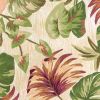 6' Beige Green And Pink Wool Botanical Leaves Hand Tufted Round Rug