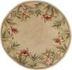 5' Beige Red And Green Wool Tropical Floral Hand Tufted Round Rug