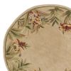 5' Beige Red And Green Wool Tropical Floral Hand Tufted Round Rug