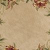 5' Beige Red And Green Wool Tropical Floral Hand Tufted Round Rug