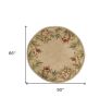 5' Beige Red And Green Wool Tropical Floral Hand Tufted Round Rug