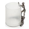 10" Silver And Glass Climbing Man Hurricane Candle Holder