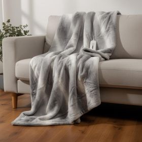 50" X 60" Gray And White Heated Electric Striped Throw Blanket