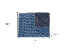 50" X 70" Blue Kantha Cotton Floral Throw Blanket with Embroidery