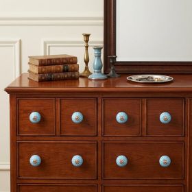 Set of Eight Aqua And White Floral Ceramic Drawer Pull Knobs