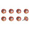 Set of Eight Orange And White Floral Ceramic Drawer Pull Knobs