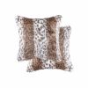 Set of Two 18" Brown White And Black Faux Fur Throw Pillows