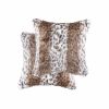 Set of Two 18" Brown White And Black Faux Fur Throw Pillows