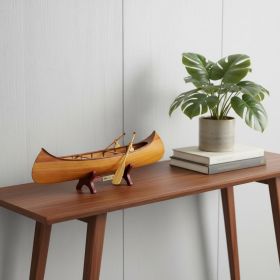 7" Brown Solid Wood Hand Painted Model Boat