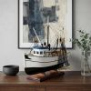 22" Black And White Solid Wood Hand Painted Model Boat
