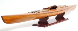 5" Brown Solid Wood Hand Painted Model Boat