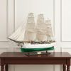 25" Green And White Solid Wood Hand Painted Model Boat