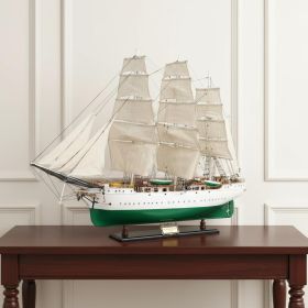 25" Green And White Solid Wood Hand Painted Model Boat