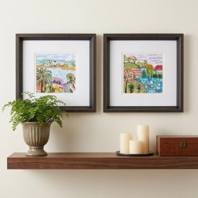 12" X 12" Brushed Silver Frame Palm Tree Set Of 2