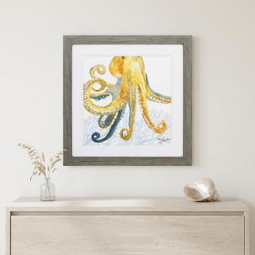 23" X 23" Sea Creature Octopus Brown Square Framed Art