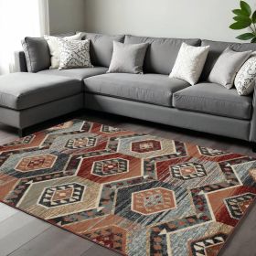 8' X 10' Red Gray And Orange Geometric Area Rug