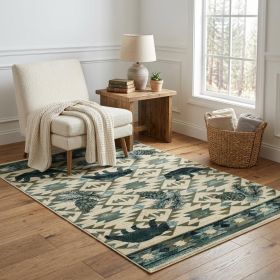 5' X 8' Ivory And Blue Southwestern Area Rug
