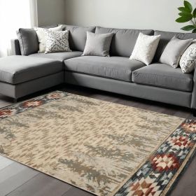 9' X 12' Beige Gray And Rust Southwestern Area Rug