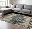 8' X 10' Slate Blue Charcoal And Beige Woodland Lodge Area Rug