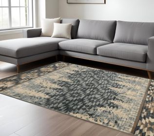 8' X 10' Slate Blue Charcoal And Beige Woodland Lodge Area Rug