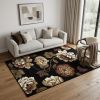 5' X 8' Black Tan And Ivory Floral Area Rug