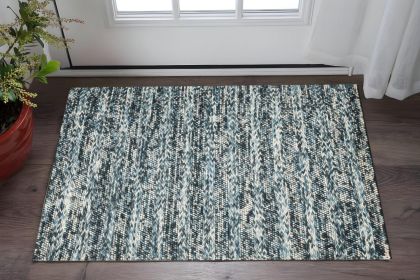 3' X 5' Ivory Blue And Gray Wool Striped Hand Woven Area Rug