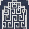 2' X 4' Navy Blue And Ivory Wool Geometric Hand Tufted Area Rug