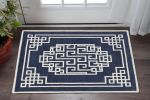 3' X 5' Navy Blue And Ivory Wool Geometric Hand Tufted Area Rug