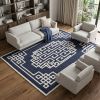 8' X 10' Navy Blue And Ivory Wool Geometric Hand Tufted Area Rug