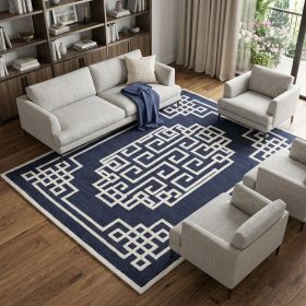 8' X 10' Navy Blue And Ivory Wool Geometric Hand Tufted Area Rug
