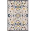 2' X 3' Ivory Blue And Yellow Southwestern Hand Tufted Area Rug