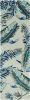 8' Blue And Gray Wool Botanical Leaves Hand Tufted Runner Rug