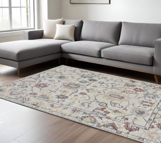 8' X 11' Ivory Gray And Red Wool Medallion Hand Tufted Area Rug
