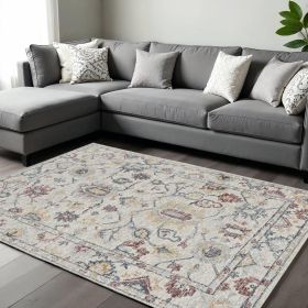 9' X 13' Ivory Gray And Red Wool Medallion Hand Tufted Area Rug