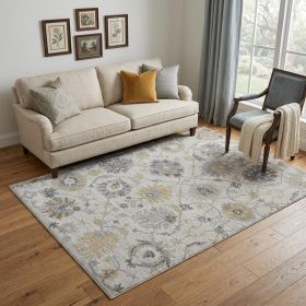 5' X 7' Ivory Gray And Green Wool Floral Hand Tufted Distressed Area Rug