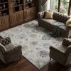 7' X 10' Ivory Gray And Green Wool Floral Hand Tufted Distressed Area Rug