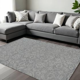 9' X 13' Gray And Light Gray Wool Floral Medallion Hand Tufted Area Rug