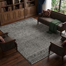8' X 11' Gray And Black Wool Geometric Hand Tufted Area Rug