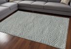 7' X 10' Denim Blue And Gray Wool Geometric Hand Tufted Area Rug