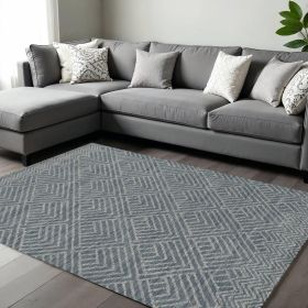 9' X 13' Denim Blue And Gray Wool Geometric Hand Tufted Area Rug