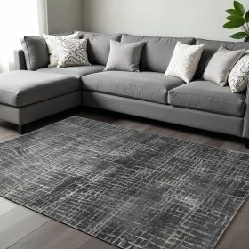 8' X 10' Gray And Dark Gray Abstract Distressed Area Rug