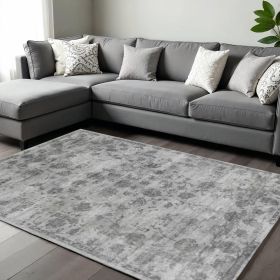 9' X 13' Gray And Dark Gray Floral Medallion Hand Loomed Distressed Area Rug