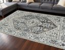 7' Gray Brown And Teal Floral Medallion Area Rug