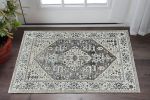 3' X 5' Gray Brown And Teal Floral Medallion Area Rug