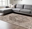 7' X 10' Ivory Gray And Brown Floral Medallion Area Rug