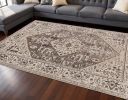 10' X 13' Ivory Gray And Brown Floral Medallion Area Rug