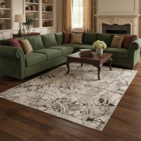 8' X 11' Ivory Gray And Brown Abstract Area Rug